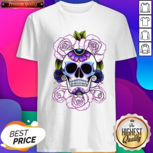 Blue And Purple Flower Sugar Skulls Day Of The Dead Shirt
