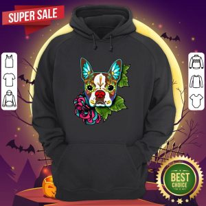 Boston Terrier In Red Day Of The Dead Sugar Skull Dog Hoodie