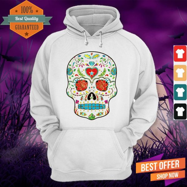 Colorful Floral Sugar Skull Glitter And Gold Hoodie