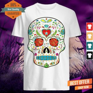 Colorful Floral Sugar Skull Glitter And Gold T-Shirt