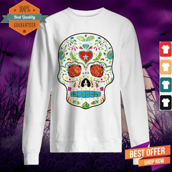 Colorful Floral Sugar Skull Glitter And Gold SweatShirt