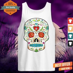 Colorful Floral Sugar Skull Glitter And Gold Tank Top