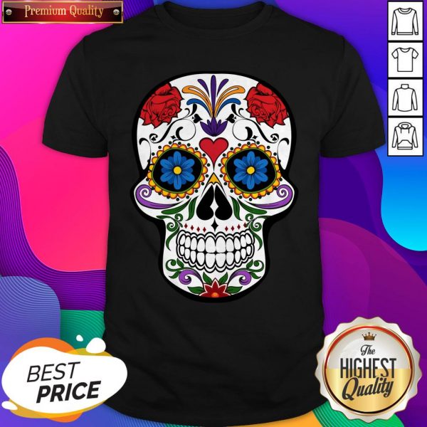 Day Of The Dead Purple Floral Sugar Skull T-Shirt