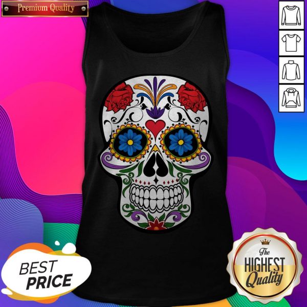 Day Of The Dead Purple Floral Sugar Skull Tank Top