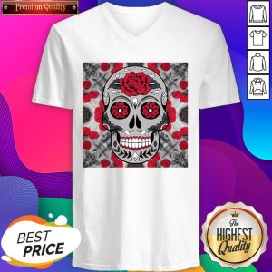 Day Of The Dead Sugar Skull With Rose V-neck