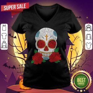 Rose Sugar Skull Dia De Los Muertos Day Of The Dead V-neck