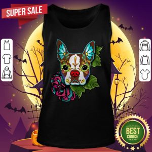 Boston Terrier In Red Day Of The Dead Sugar Skull Dog Tank Top