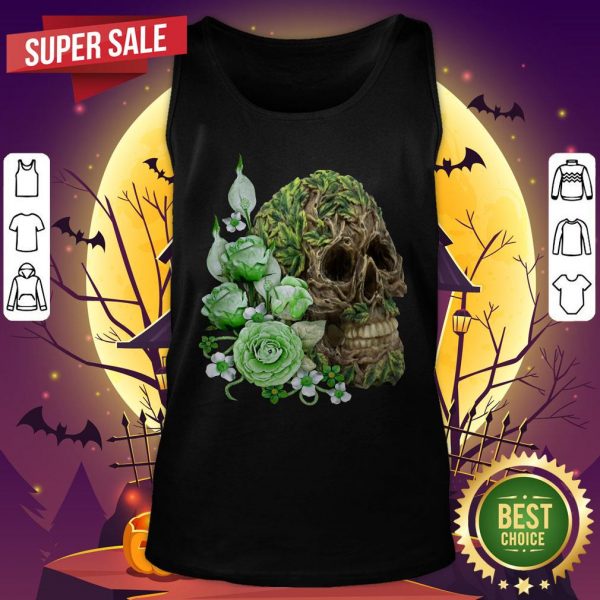 Unique Cool Tree Spirit Skull With Green Flowers Day Of The Dead Tank Top