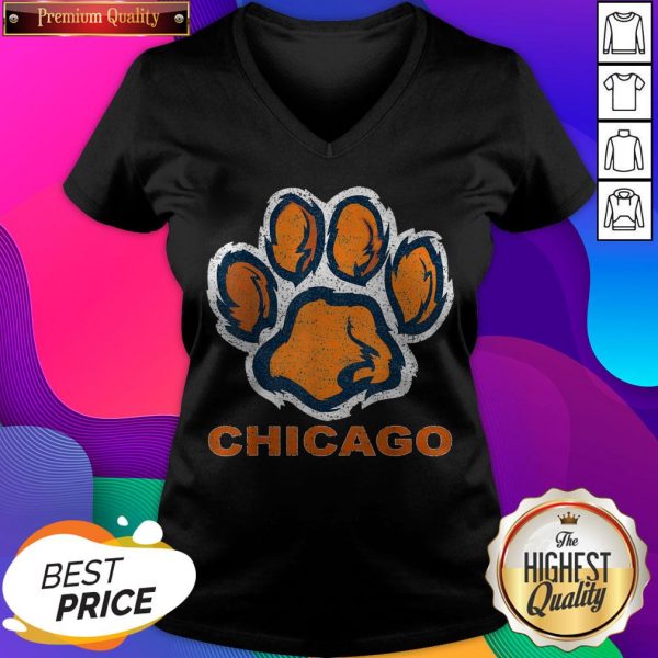 Vintage Foot Paw Bear Orange Chicago Football V-neck