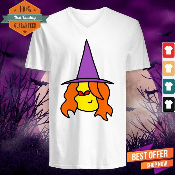 Witch Cartoon With Red Eyes For Halloween Day V-neck
