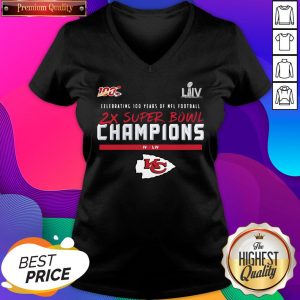 Celebrating 100 Years Of NFL Football 2x Super Bowl Champions V-neck- Design By Sheenytee.com