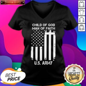 Child Of God Man Of Faith U.S Army American Flag V-neck- Design By Sheenytee.com