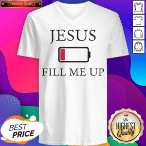 Official Jesus Fill Me Up Low Battery Symbol V-neck- Design by Sheenytee.com