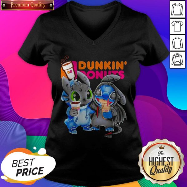Stitch And Toothless Hug Dunkin Donuts V-neck