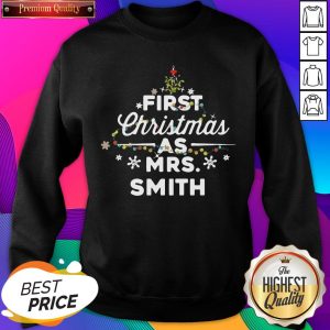 First Christmas As Mrs. Johnson Tree Light Unisex Sweatshirt- Design By Sheenytee.com