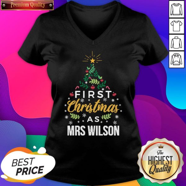 First Christmas As Mrs Wilson Tree Women's V-neck T-Shirt- Design By Sheenytee.com