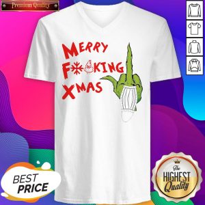 Funny Grinch Hand Merry Fucking Xmas Christmas Sweat V-neck- Design By Sheenytee.com