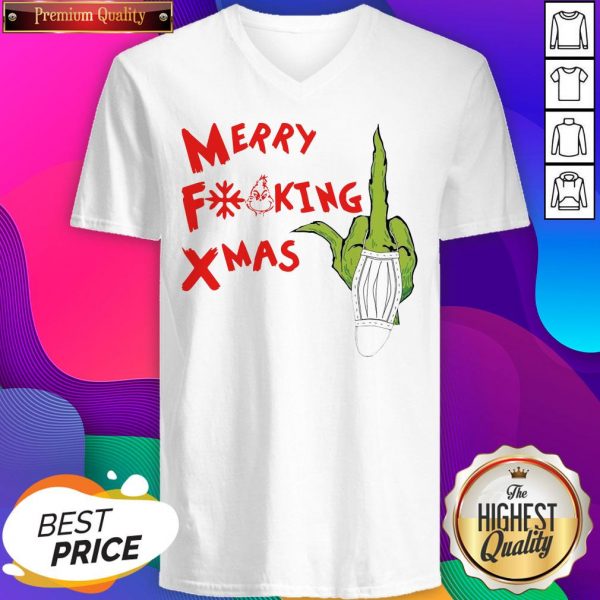 Funny Grinch Hand Merry Fucking Xmas Christmas Sweat V-neck- Design By Sheenytee.com