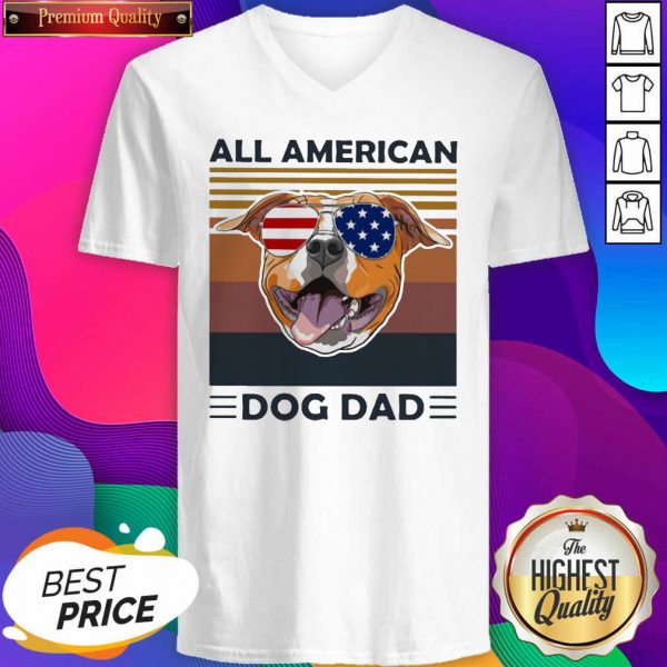 All American Pug Dog Dad Vintage V-neck- Design By Sheenytee.com