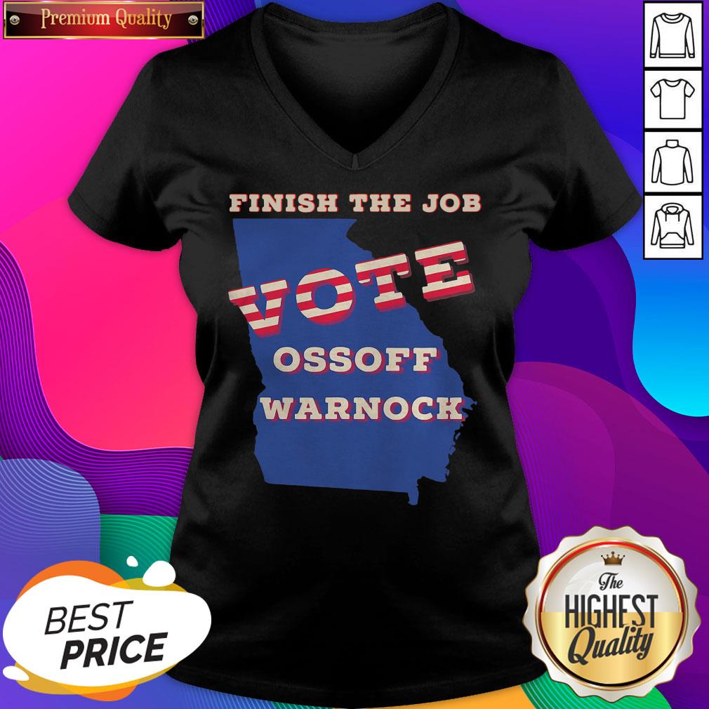 Hot Finish The Job Vote Ossoff Warnock Map Election V-neck- Design By Sheenytee.com