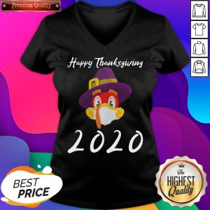 Hot Happy Thanksgiving 2020 Turkey Wearing Mask V-neck- Design By Sheenytee.com