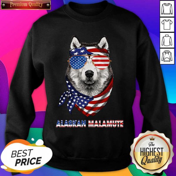 Alaskan Malamute Dog American Flag Sunglasses Ribbon Sweatshirt- Design By Sheenytee.com