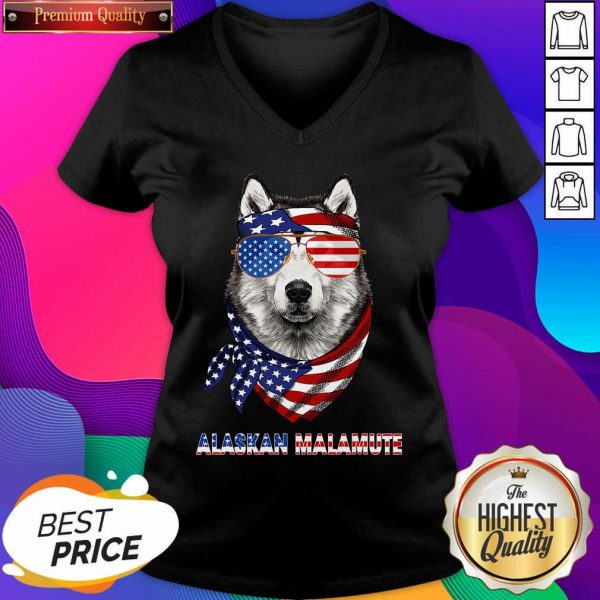 Alaskan Malamute Dog American Flag Sunglasses Ribbon V-neck- Design By Sheenytee.com