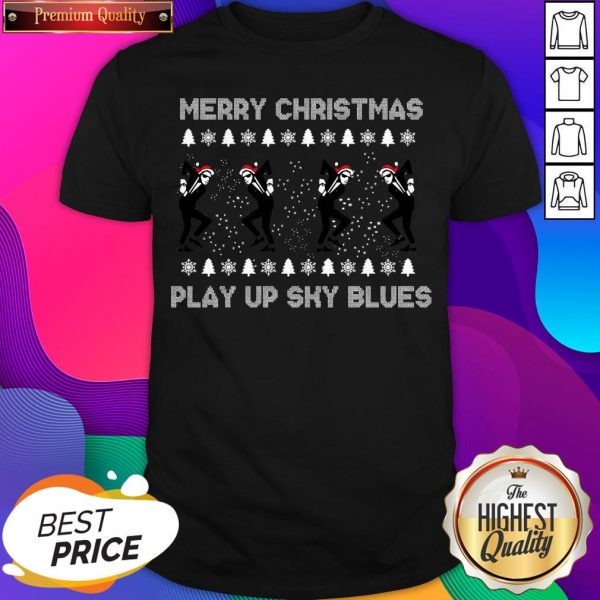 Nice Merry Christmas Play Up Sky Blues Shirt- Design By Romancetees.com