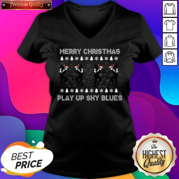 Nice Merry Christmas Play Up Sky Blues V-neck- Design By Romancetees.com