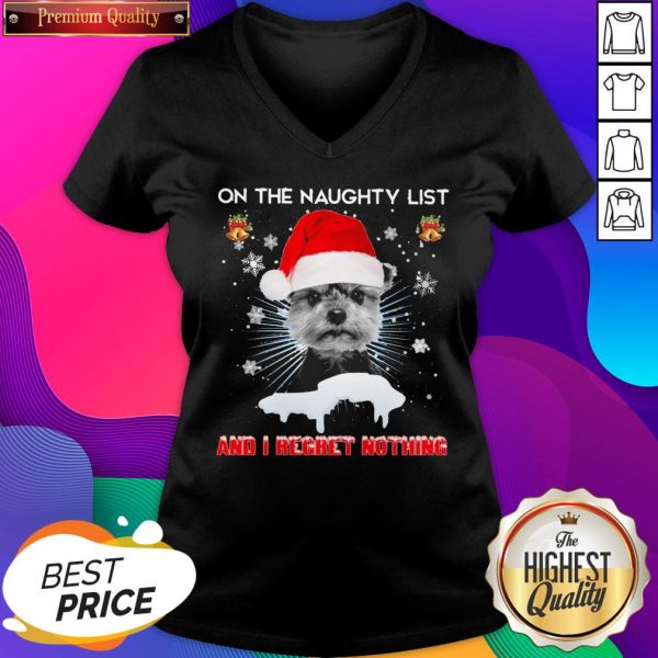 Nice Yorkshire Terrier Santa On The Naughty List And I Regret Nothing Christmas V-neck- Design By Sheenytee.com