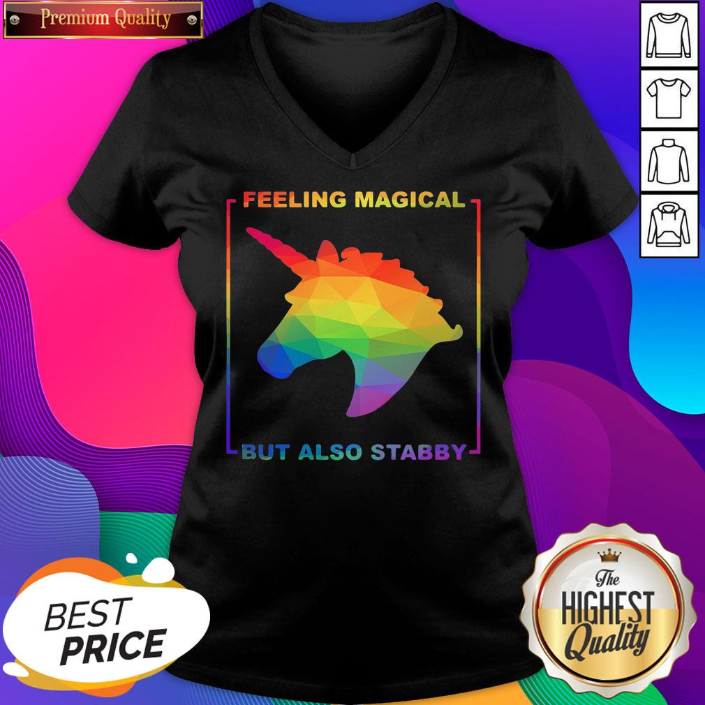 Official Lgbt Unicorn Feeling Magical But Also Stabby V-neck- Design By Sheenytee.com