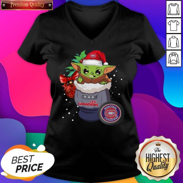 Official Montreal Canadiens Christmas Baby Yoda Star Wars Funny Happy NHL V-neck- Design By Sheenytee.com