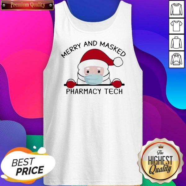 Santa Face Mask Merry And Masked Pharmacy Tech Christmas Tank Top- Design By Sheenytee.com