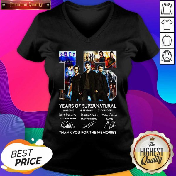 Top 15 Years Of Supernatural Thank You For The Memories Signatures V-neck- Design By Sheenytee.com
