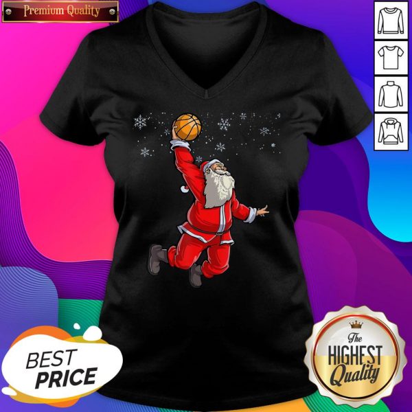 Top Christmas Basketball Pajamas Santa Claus Slam Dunk V-neck- Design By Sheenytee.com