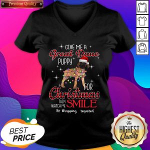 Dog Give Me A Great Dane Puppy For Christmas Then Watch Me Smile No Wrapping Required V-neck- Design By Sheenytee.com