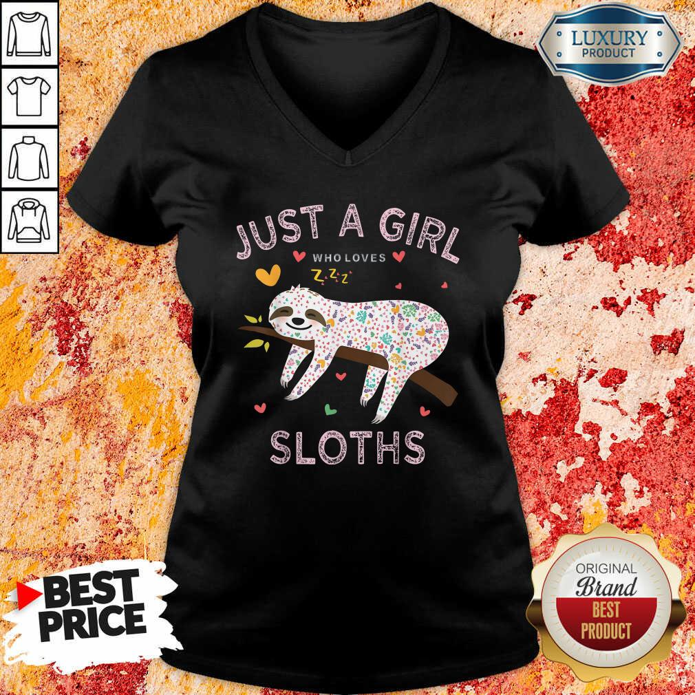  Just A Gil Who Who Loves Cute Slonths V-neck- Design By Sheenytee.com