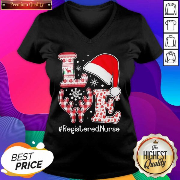 Love Hat Santa And Reindeer #Registered Nurse Worker Ugly Christmas V-neck- Design By Sheenytee.com