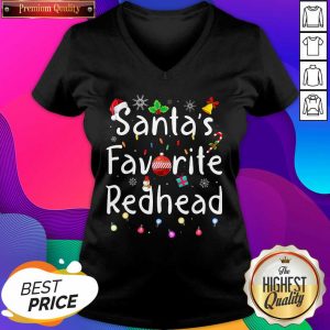 Santa’s Favorite Redhead Christmas V-neck- Design By Sheenytee.com