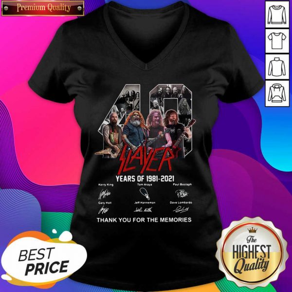 Slayer 40 Years Of 1981 2021 Thank You For The Memories Signatures V-neck- Design By Sheenytee.com