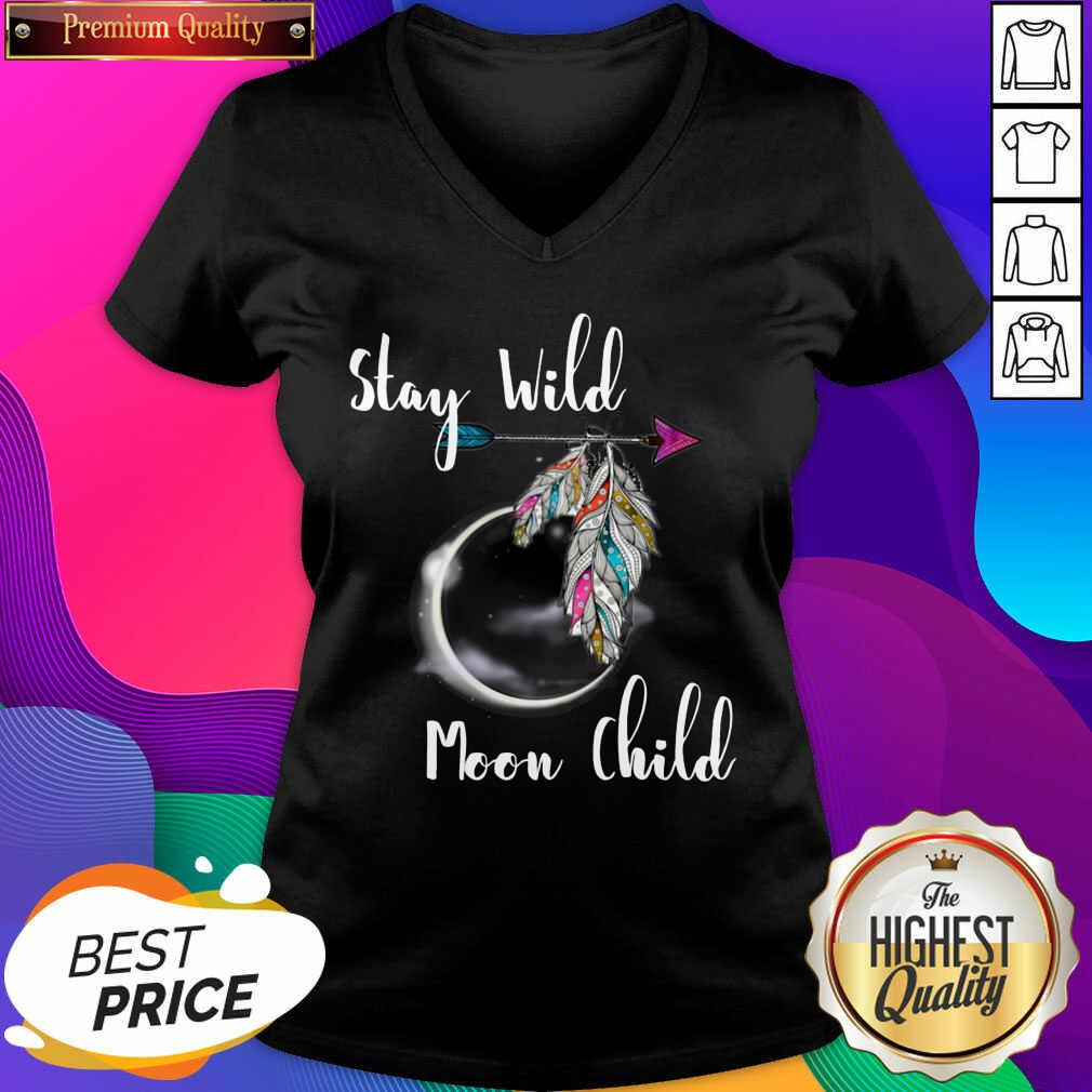 Stay Wild Moon Child Boho Lunar Eclipse Cute Feathers Arrow V-neck- Design By Sheenytee.com