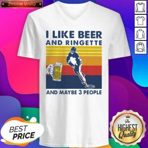 I Like Beer And Ringette And Maybe 3 People Vintage V-neck- Design By Sheenytee.com