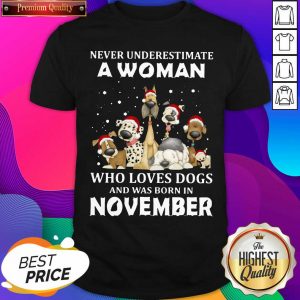 Never Underestimate A Woman Who Loves Dogs And Was Born In August Christmas Shirt- Design By Sheenytee.com