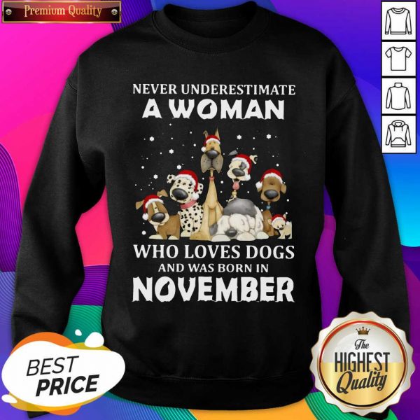 Never Underestimate A Woman Who Loves Dogs And Was Born In August Christmas Sweatshirt- Design By Sheenytee.com