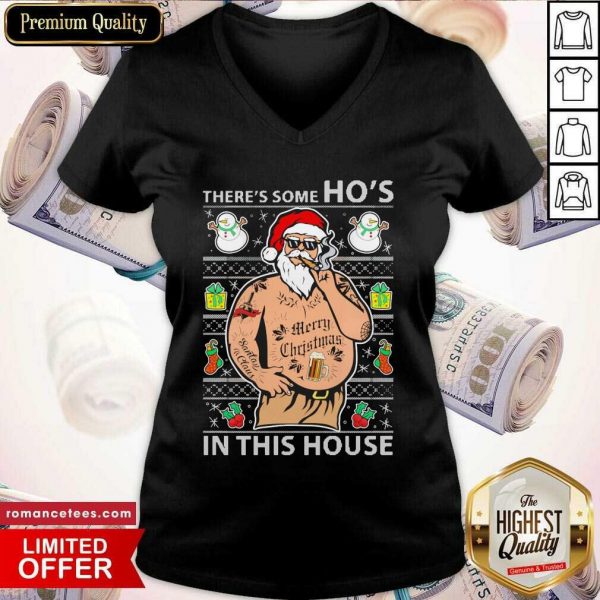 Santa Wap There’s Some Ho’s In This House Christmas V-neck- Design By Sheenytee.com