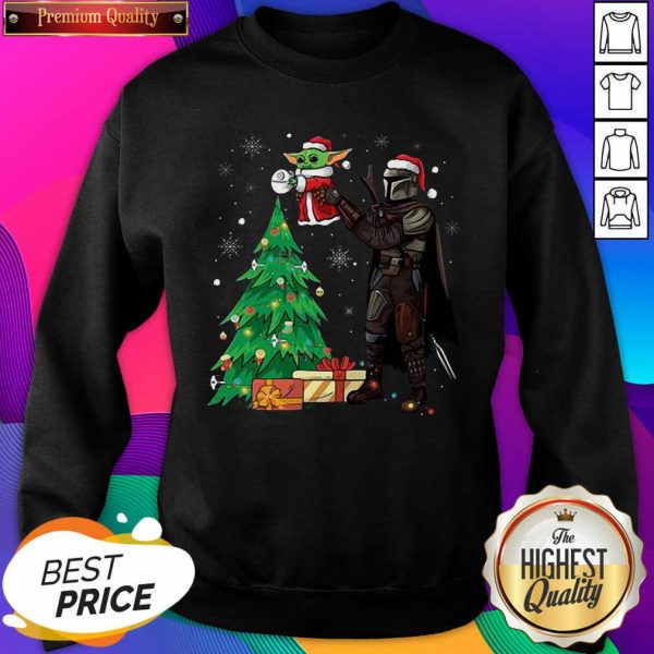 Darth Vader and Baby Yoda Santa tree Christmas Sweatshirt- Design By Sheenytee.com