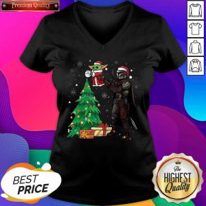 Darth Vader and Baby Yoda Santa tree Christmas V-neck- Design By Sheenytee.com