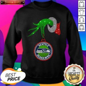 Grinch Hand Holding Seattle Seahawks Christmas Sweatshirt- Design By Sheenytee.com