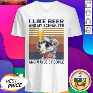 I Like Beer And My Schnauzer And Maybe 3 People Vintage V-neck- Design By Sheenytee.com