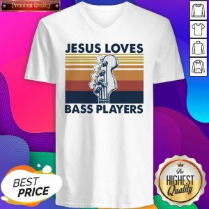 Jesus Loves Bass Players Guitar Vintage Retro V-neck- Design By Sheenytee.com